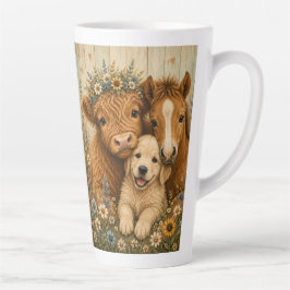 Caneca De Café Latte Vaca das Terras Altas Rústica, Potro e Cachorrinho