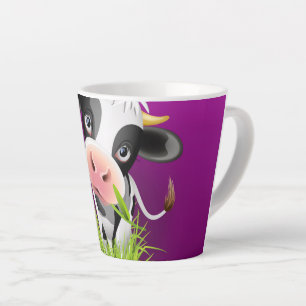 Caneca De Café Latte Vaca de raça pura de erva sobre roxo