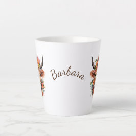 Caneca De Café Latte Vaca Highland Moderna com Design de Flor Boho