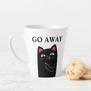 Caneca De Café Latte Vai Lá Para Fora Gato Preto De Dedo Médio Engra