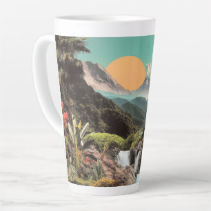 Caneca De Café Latte Vale Tropical Surrealista com Cachoeiras