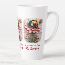 Caneca De Café Latte Valentine Love Bug on Blossoms Rose