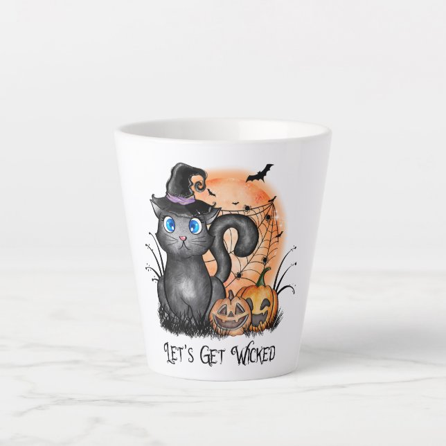 Caneca De Café Latte Vamos fica pervertido | Negra (Frente)
