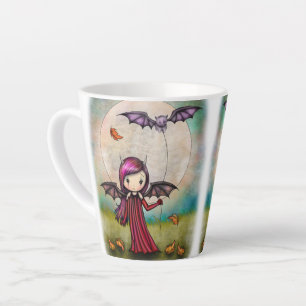 Caneca De Café Latte Vampiro de Halloween bonito e gato voador