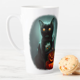 Caneca De Café Latte Vampiro Gato e Mágico Pumpkin Halloween Surreal