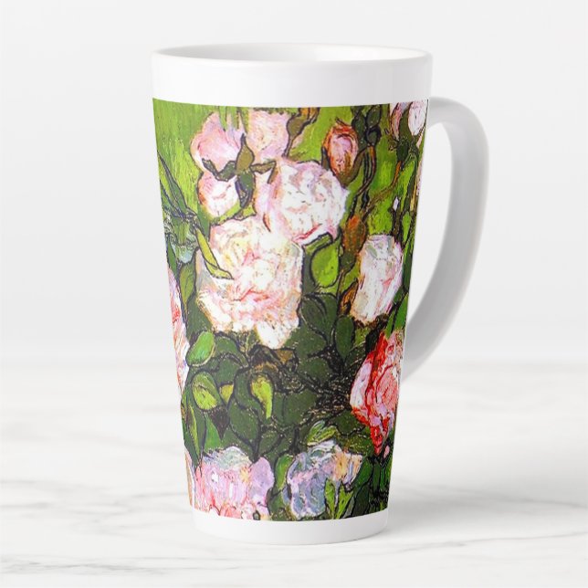 Caneca De Café Latte Van Gogh ainda vive com rosas rosa (Ângulo direito)