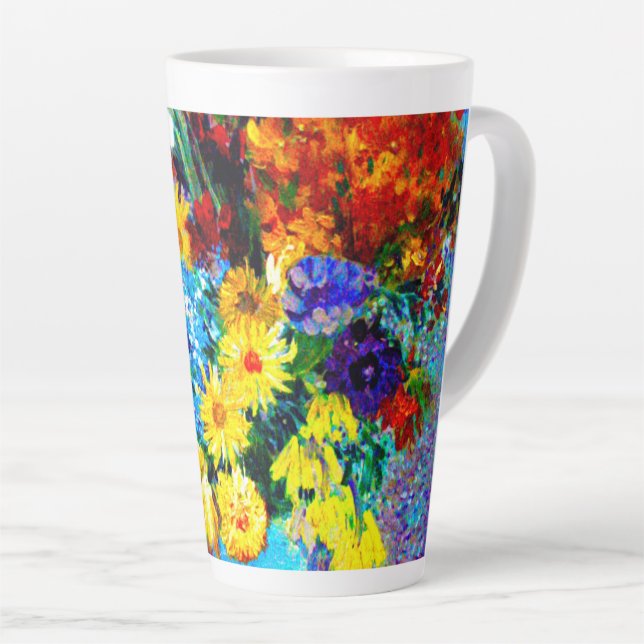 Caneca De Café Latte Van Gogh Flores num Vaso Azul (Ângulo direito)