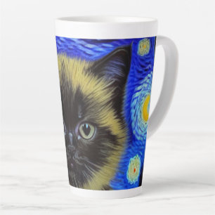 Caneca De Café Latte Van Gogh Starry Night Siamese Cat