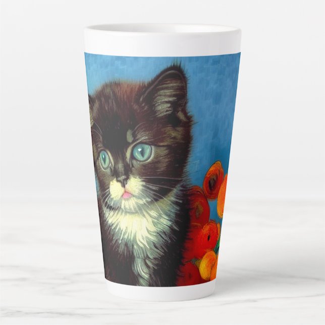 Caneca De Café Latte Van Gogh Tuxedo Cat (Frente)