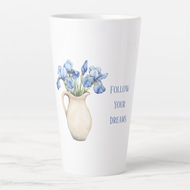 Caneca De Café Latte Vaso de Creme Flores de Íris Roxa (Frente)