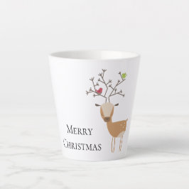 Caneca De Café Latte Veado de Natal com Pássaros