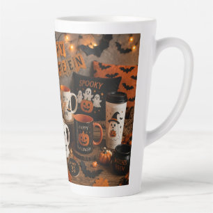 Caneca De Café Latte Vela de Vidro Fosco com Fantasma e Abóbora de Hall