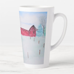 Caneca De Café Latte Velho Red Barn na Neve