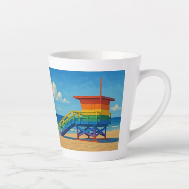 Caneca De Café Latte Venice Beach Rainbow Lifeguard Stand (Direita)