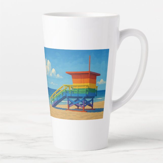 Caneca De Café Latte Venice Beach Rainbow Lifeguard Stand (Direita)