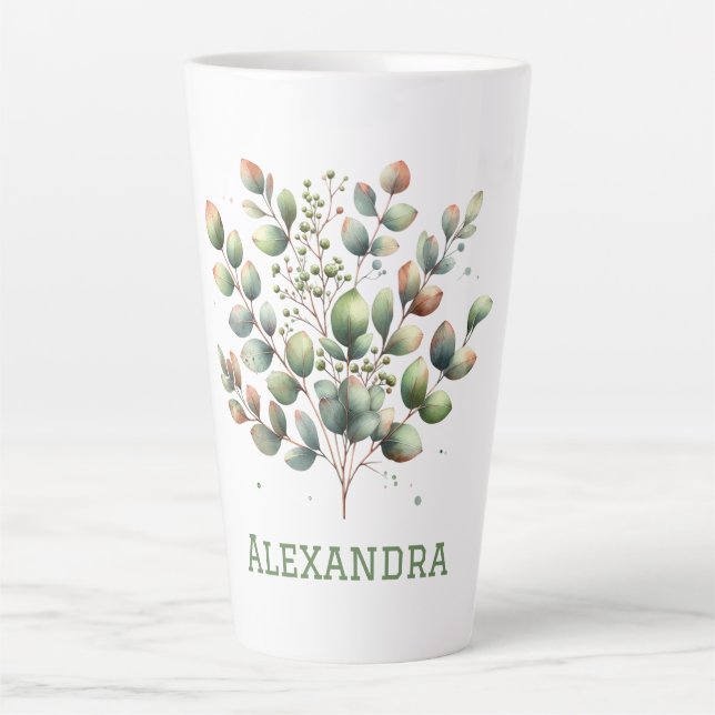 Caneca De Café Latte Verde-claro-botânico Eucalyptus deixa pessoal (Frente)