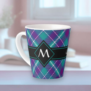 Caneca De Café Latte Verde marinho, Roxo e Tartan Azul