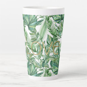 Caneca De Café Latte Verde Tropical Cores Aquáticas Deixa Dourado Amor