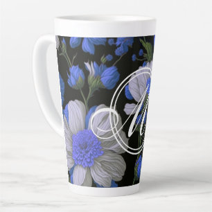 Caneca De Café Latte Verdinhos elegantes, azuis-prateados e elegantes