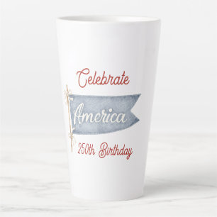 Caneca De Café Latte Vermelho Branco Azul Celebre a América