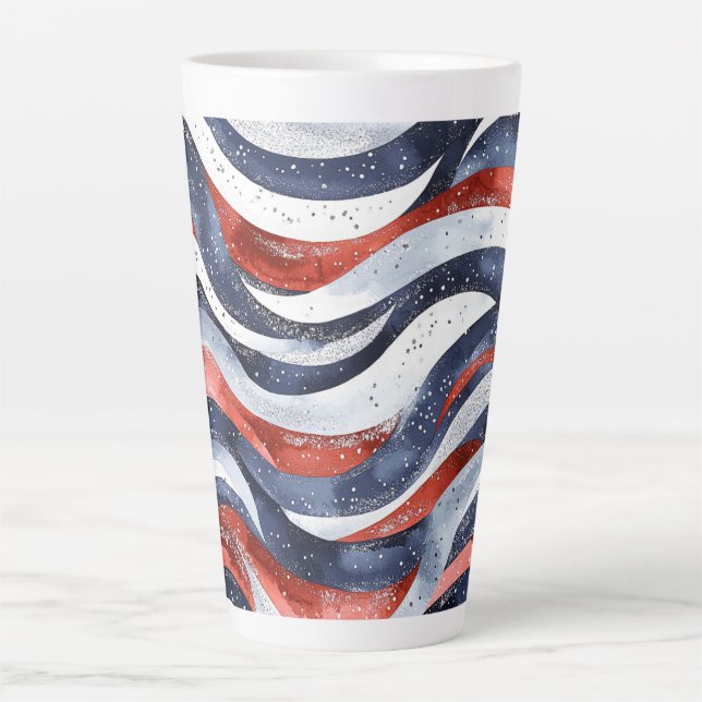 Caneca De Café Latte Vermelho Branco Azul Náutico   (Frente)