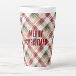 Caneca De Café Latte Vermelho Branco Verde Xadrez Listras Natal