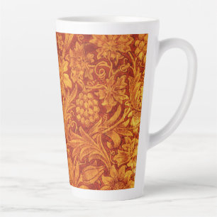 Caneca De Café Latte Vermelho Floral e Amarelo Dourado Projeto Wm Morri