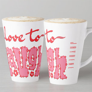 Caneca De Café Latte Vermelho Floral Grosso Texto Slogan Com Nome