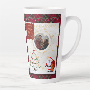 Caneca De Café Latte Vermelho Xadrez Verde de Natal