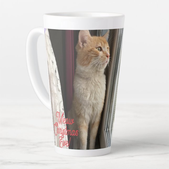 Caneca De Café Latte Véspera de Natal, foto, texto, substituível (Ângulo esquerdo)