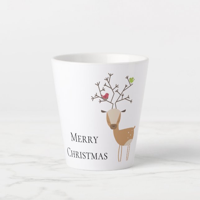 Caneca De Café Latte Vestido de Natal com Pássaros (Frente)