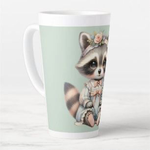 Caneca De Café Latte Vestido Vintage Cottagecore Guaxinim Pastel