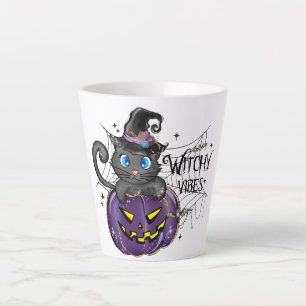 Caneca De Café Latte Víblias Testemunhas - Gato Preto no Jack O-Lantern