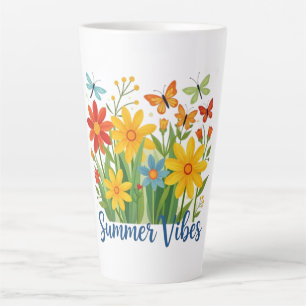 Caneca De Café Latte Vibrações de Verão Floral com Borboletas-64534