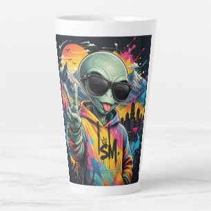 Caneca De Café Latte Vibrações Divertidas de Alien