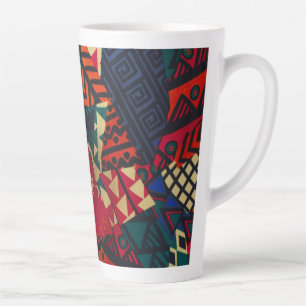 Caneca De Café Latte Vibrant African Geometric Tribal Abstract Pattern