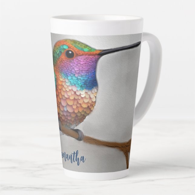 Caneca De Café Latte Vibrant Allen’s Hummingbird Painting (Ângulo direito)