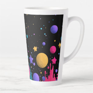 Caneca De Café Latte Vibrant Cosmic Drip Abstract Space Art
