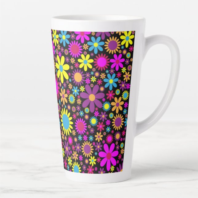 Caneca De Café Latte Vibrant Psychedelic Flowers in Bloom-67566 (Direita)