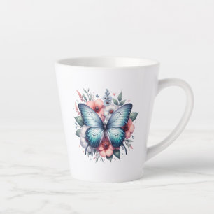 Caneca De Café Latte Vibrante Buquê Floral de Borboleta Art-96283