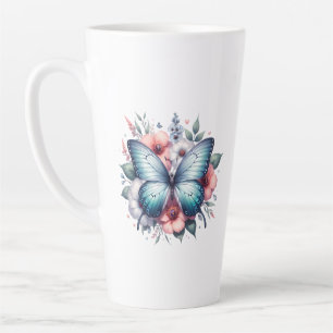 Caneca De Café Latte Vibrante Buquê Floral de Borboleta Arte-96283
