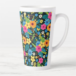 Caneca De Café Latte Vibrantes Flores Ditsy Padrão Floral Design-43785