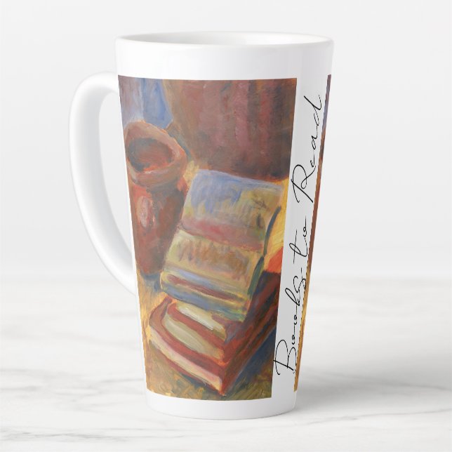 Caneca De Café Latte Vida contínua com livros para ler pintura (Ângulo esquerdo)