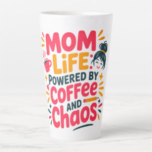 Caneca De Café Latte Vida de Mãe Energizada por Café e Caos Citação eng