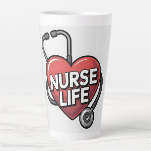 Caneca De Café Latte "Vida Enfermeira" Design gráfico com Coração