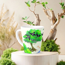 Caneca De Café Latte Vida na Floresta primavera com Aves e Esquilo - Na