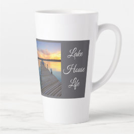 Caneca De Café Latte Vida no Lago ao Pôr do Sol, Presente de Serenidade
