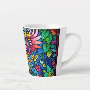 Caneca De Café Latte Vidro Arrefecido Com Ave E Flores