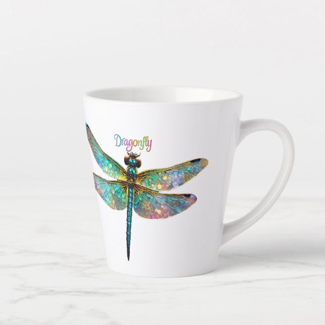 Caneca De Café Latte Vidro Colorido Libélula (Direita)