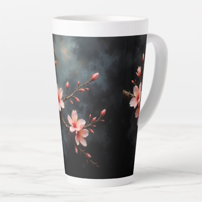 Caneca De Café Latte Vietnamese Peach Blossom Art (Ângulo direito)